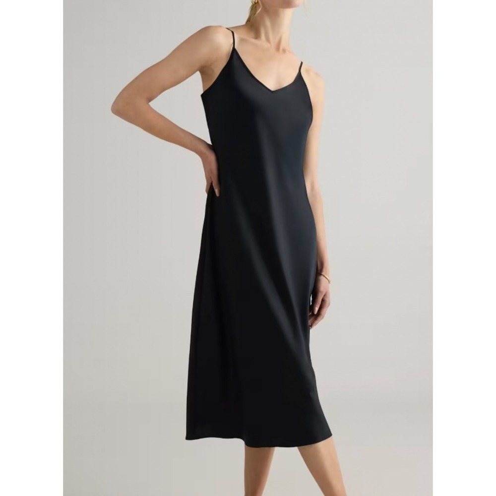 Quince Black 100% Washable Silk Slip Dress Small CMA01 FA/22 V-Neck Midi